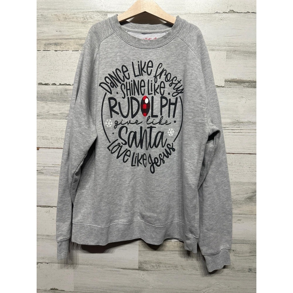 Love in Faith Sweatshirt Women Small‎ Gray Christmas Graphic Raglan EUC